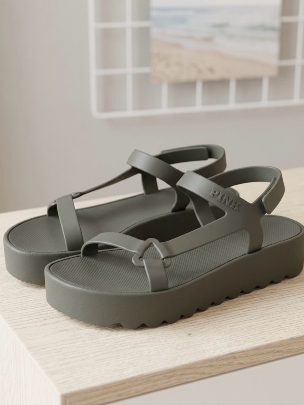 PINK Victoria's Secret Women's Olive Sandals Size L